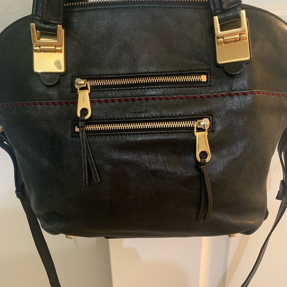 Chloe Black Shoulder Bag with Gold Accents
